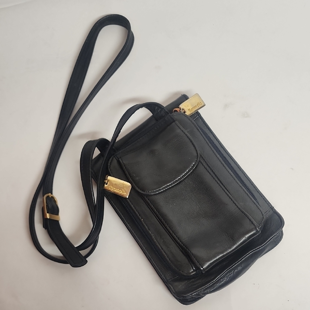 Tignanello Black Leather Quality Unisex Crossbody Messenger SaddleBag Long Strap